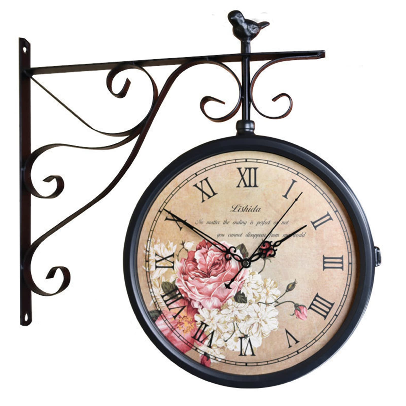 XJBTBA Orologio da Parete Orologio da Parete bifacciale da 12 Pollici in Ferro battuto, Metallo, Silenzioso, Facile da Leggere Orologio da Stazione a Due Facce per Decorazioni per la casa da Giardino
