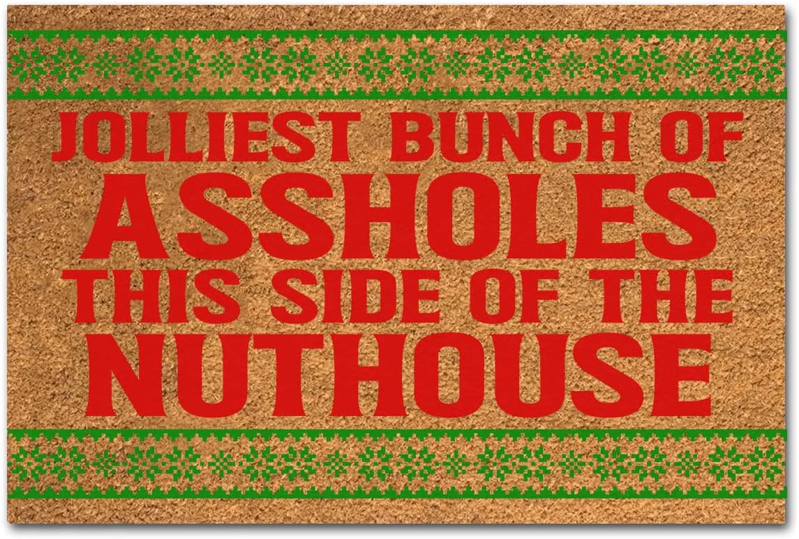 Funny Welcome Coir Doormat Jolliest Bunch of Assholes This Side of the Nuthouse Welcome Front Porch Decor Doormat For The Entrance Way Personalized Non Slip Outdoor Thick Coir Doormat 23.6x15.7inch