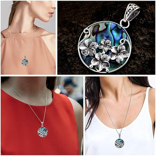 Miniatura 2 de Abalone Shell Pendant in 925 Sterling Silver - Natural Abalone Pendants for Necklaces - Boho Beach Charm Costume Western Jewelry for Women -