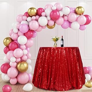 SquarePie Sequin Tablecloth Red 120 Inch Round Sparkly Table Linen for Wedding Birthday Party Table Cloth Decorations