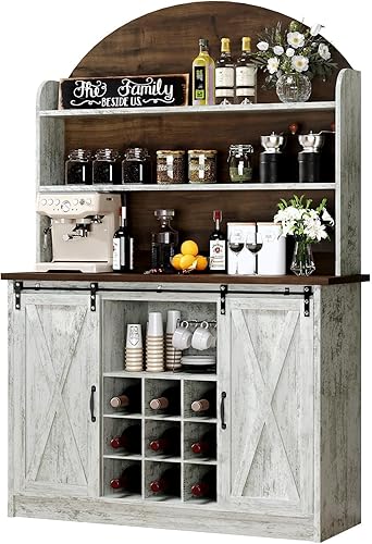 Miniatura 7 de 4 EVER WINNER Barra de café con almacenamiento de 3 niveles, gabinete de barra de café de 67 pulgadas con puertas correderas de granero y estante