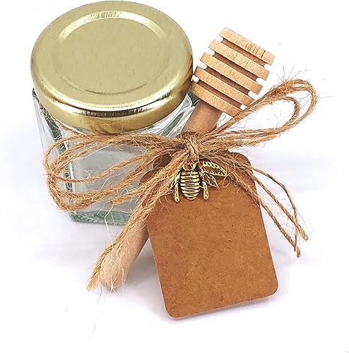 Miniatura 7 de The Honey Jar Bee-luxe Evento, despedida de soltera o recuerdos de boda  Tarro hexagonal de madera de 1.5 onzas para miel y abalorios de abeja