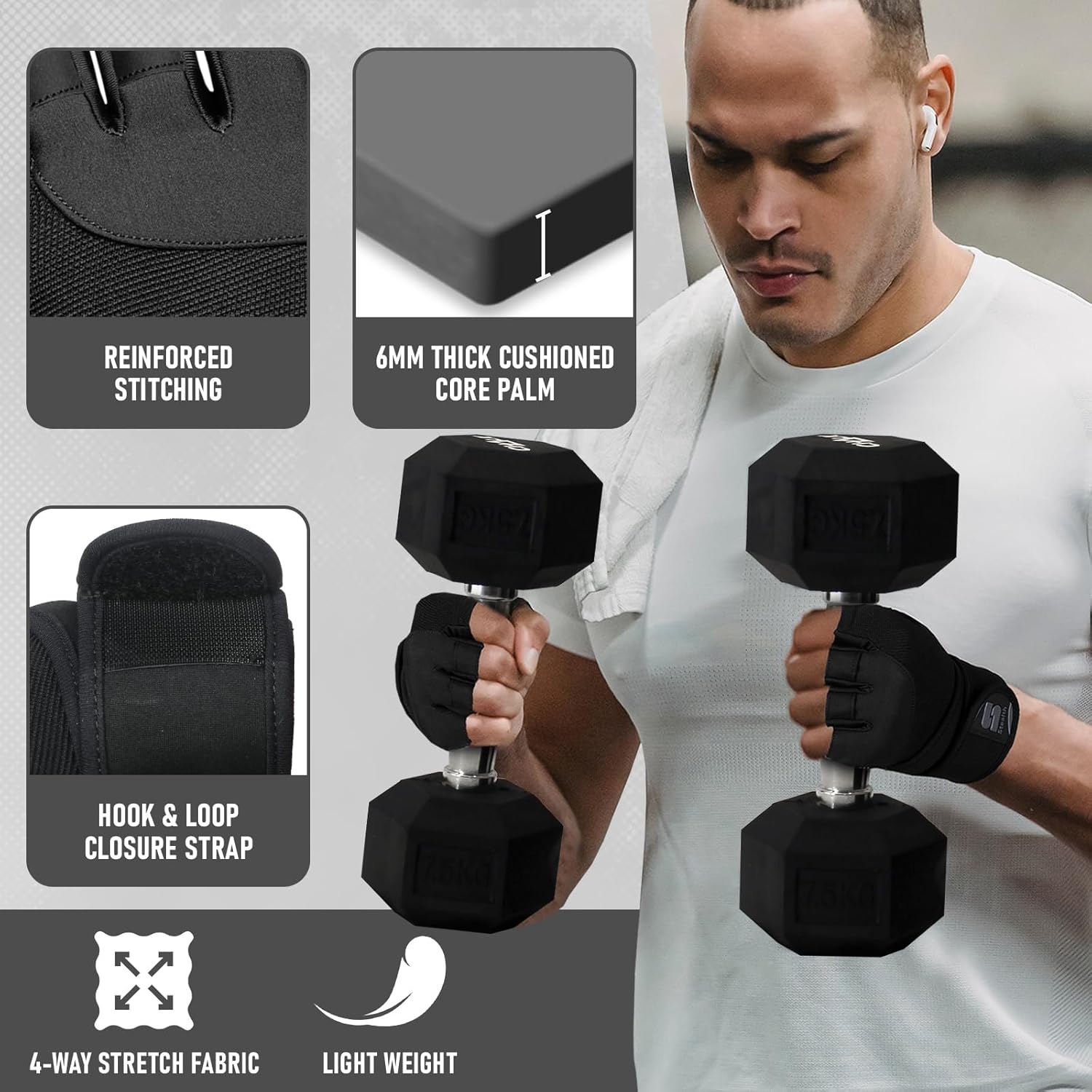 Weight Lifting Gloves with Wrist Wrap Support Padded Palm Protection Exercise Gym Workout Gloves Men & Women Training Fitness Weightlifting Bodybuilding,E9