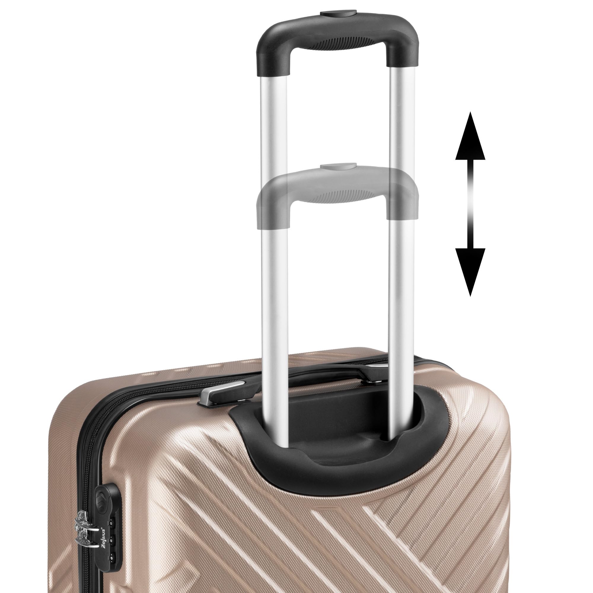 Zelsius Koffer Set 3 Stück, Champagner | ABS Hartschalenkoffer mit Zahlenschloss, Doppelrollen und Innen Trennwand | Handgepäckkoffer, Hartschalenkoffer Set 3 teilig, Trolley, Koffer Groß, Luggage Set
