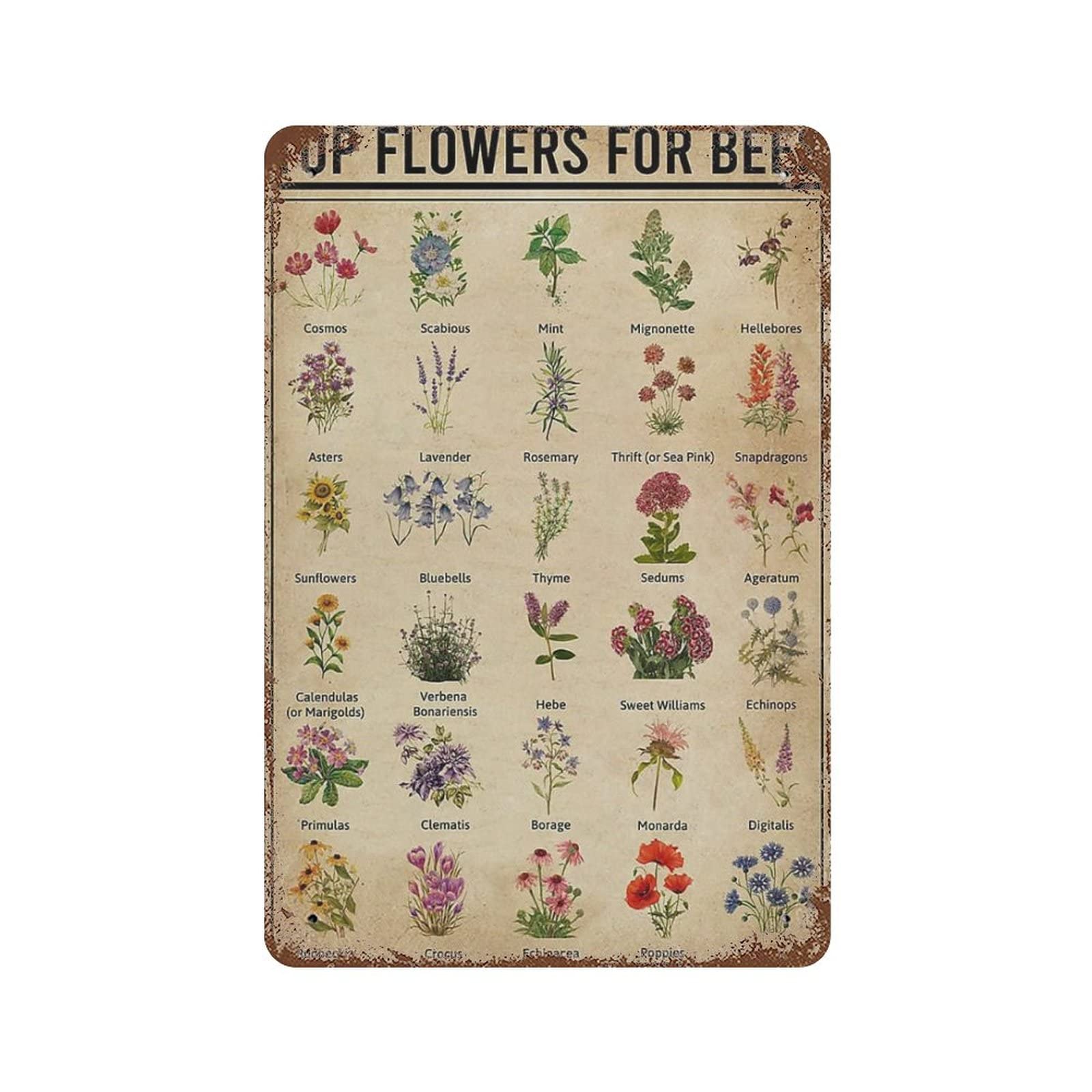 Kwqdozf As Pic Vintage Metal Tin Sign Bees Flowers Wall Art For Home Kitchen, 8X12 Inch