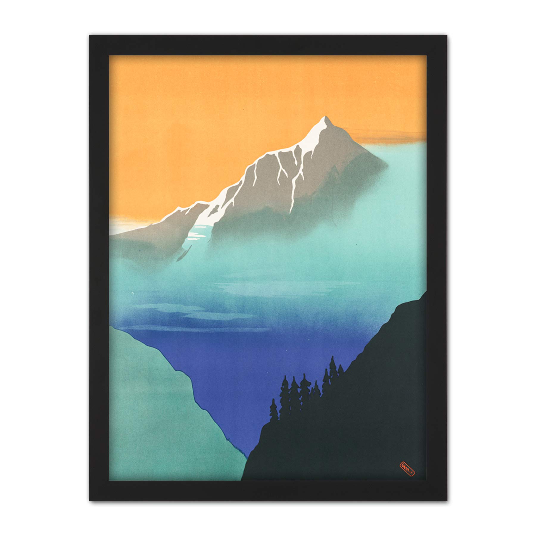 Mountain Hillside Vintage India Railway Kashmir Travel Tourism Advert Large Framed Art Print Poster Wall Decor 18x24 in
