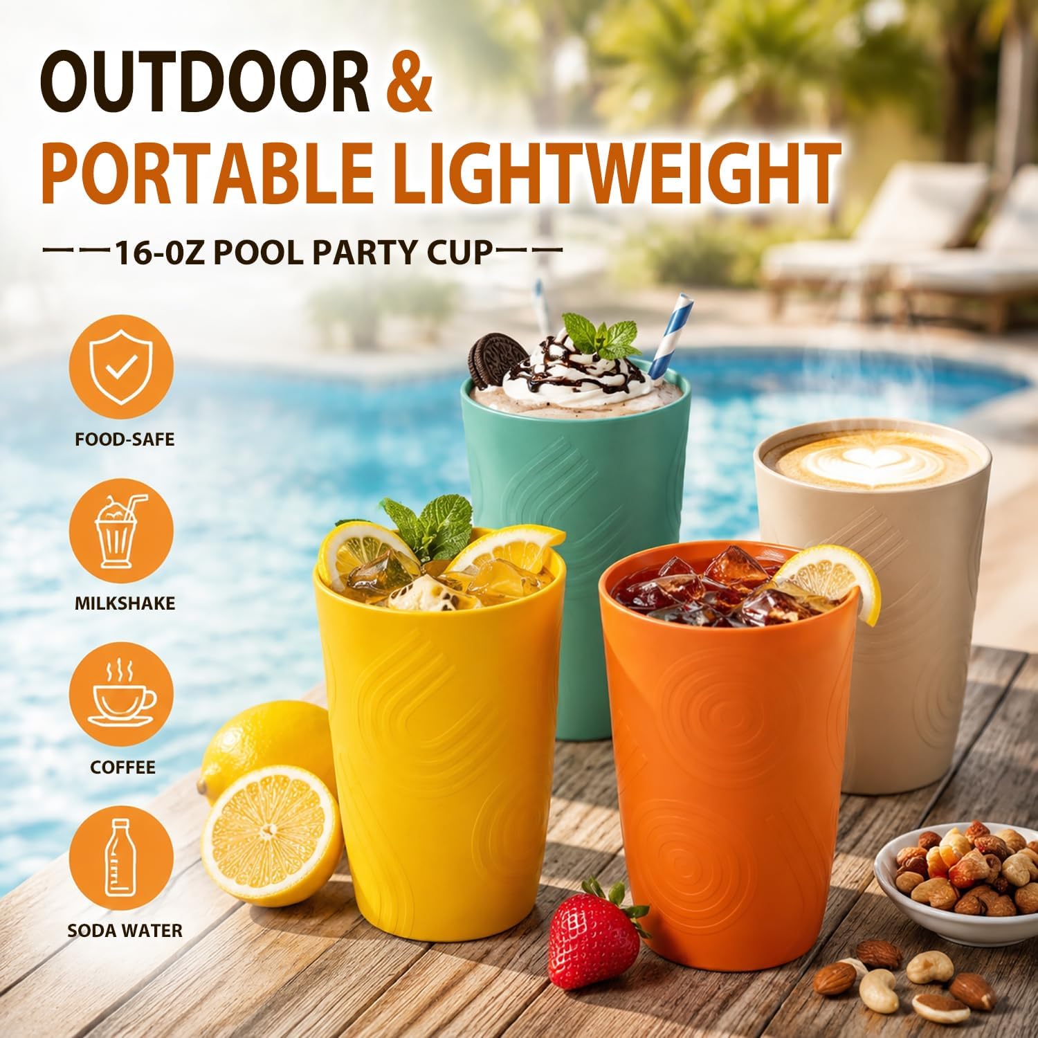 GAINSAY Wheat Straw Cup Set of 6, Unbreakable Drinking Glasses,16oz Tumbler