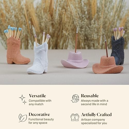 Miniatura 5 de Paddywax Quemador de incienso sombrero de vaquero de cerámica texturizada con varillas de incienso, 100 varillas, color negro