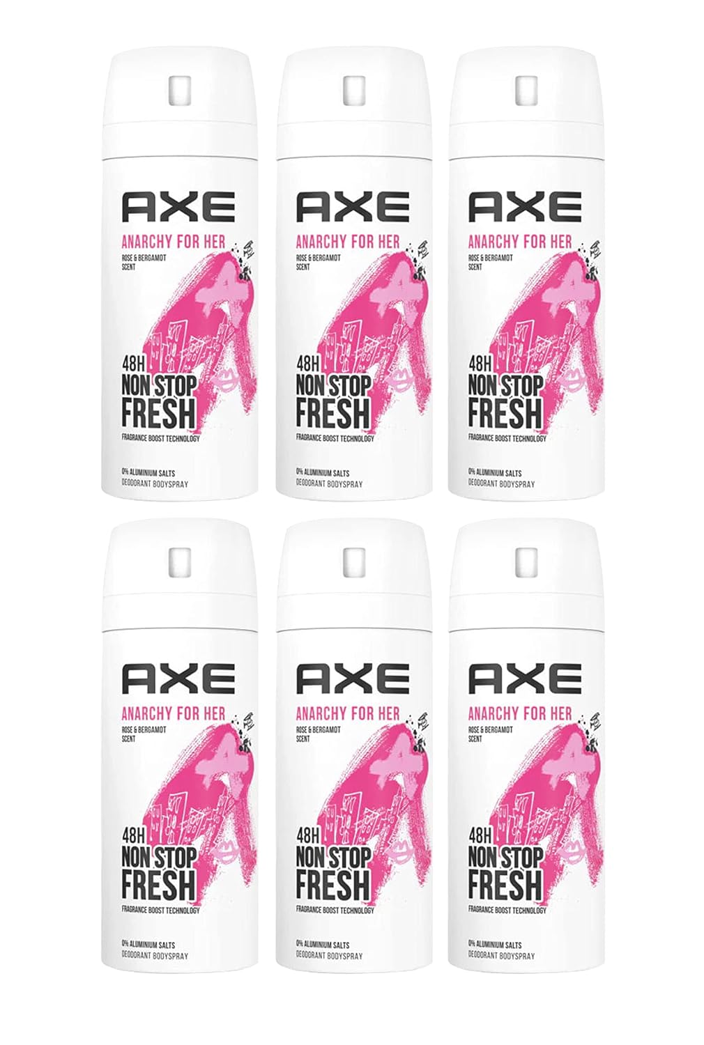 6 Pack AXE Anarchy for Her Deodorant Body spray For Women 150ml / 5.7oz