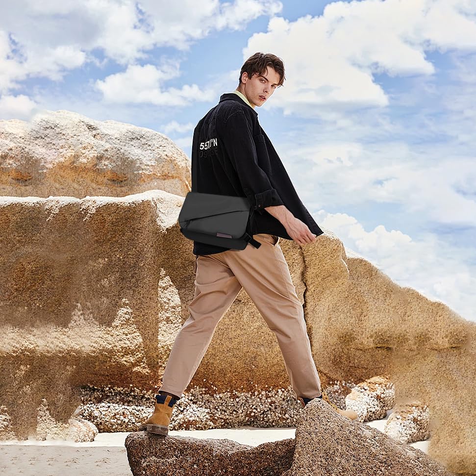 Waterproof messenger bag shoulder bag mens purse pad phone crossbody bag for Commuting,12 x 8 x 3 in2