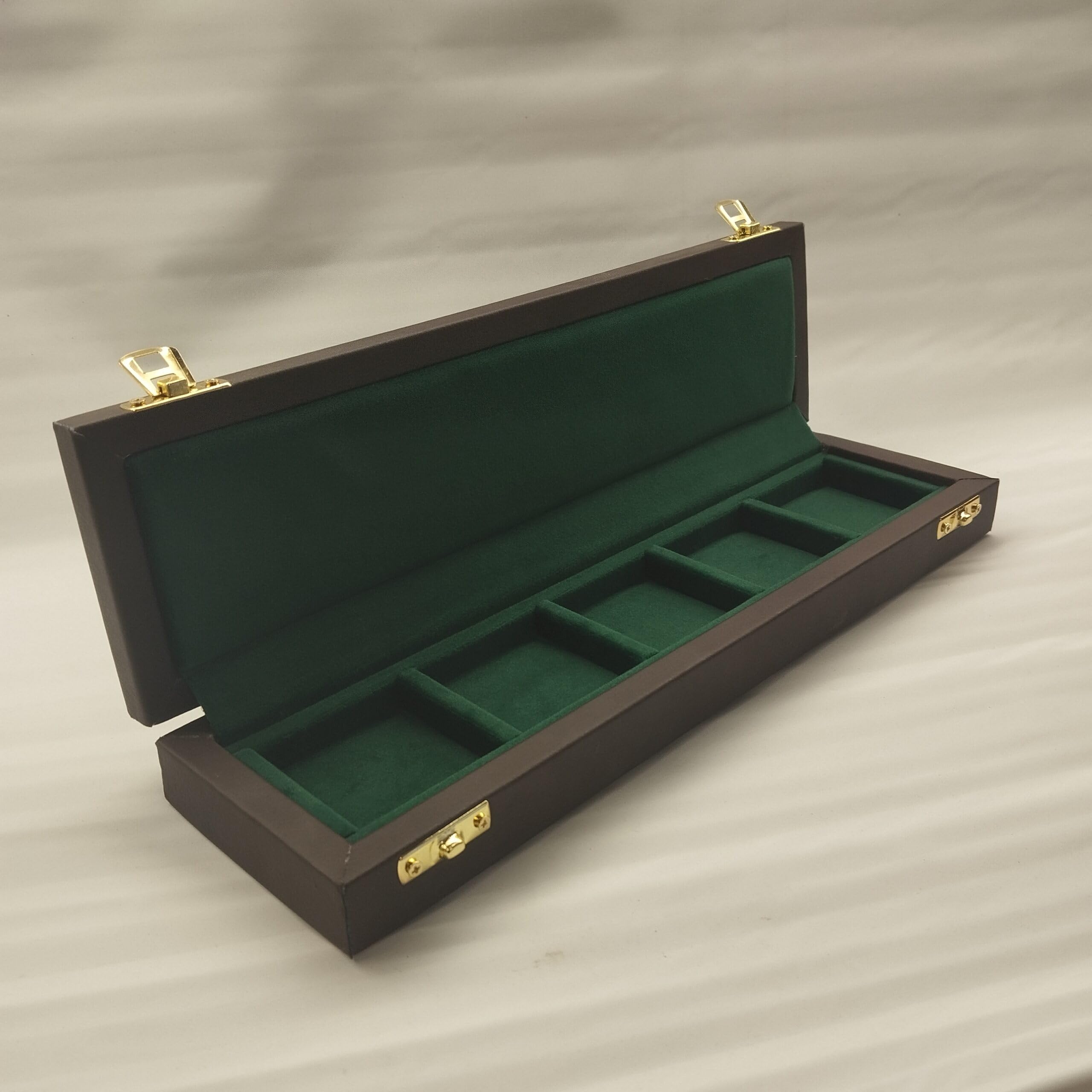 Caja para Monedas de colección 5 Compartimentos 47x47 mm Madera Artesanal Piel martillada y Terciopelo Interior – numismática Hecha a Mano