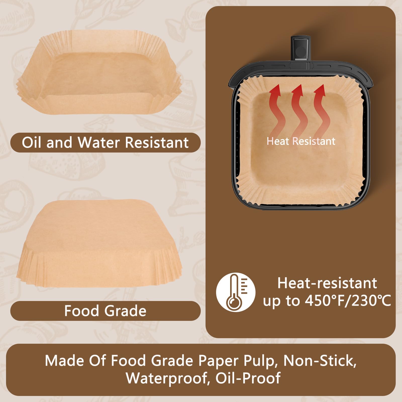 100 stuks airfryer-bakpapier, accessoires voor heteluchtfriteuse, 5,5 l, 6 l, turboblaze, airfryer XXL, Cosori, accessoires, papier, bakpapier voor Ninja Cosori CAF-DC601-KEU Cp158-AF