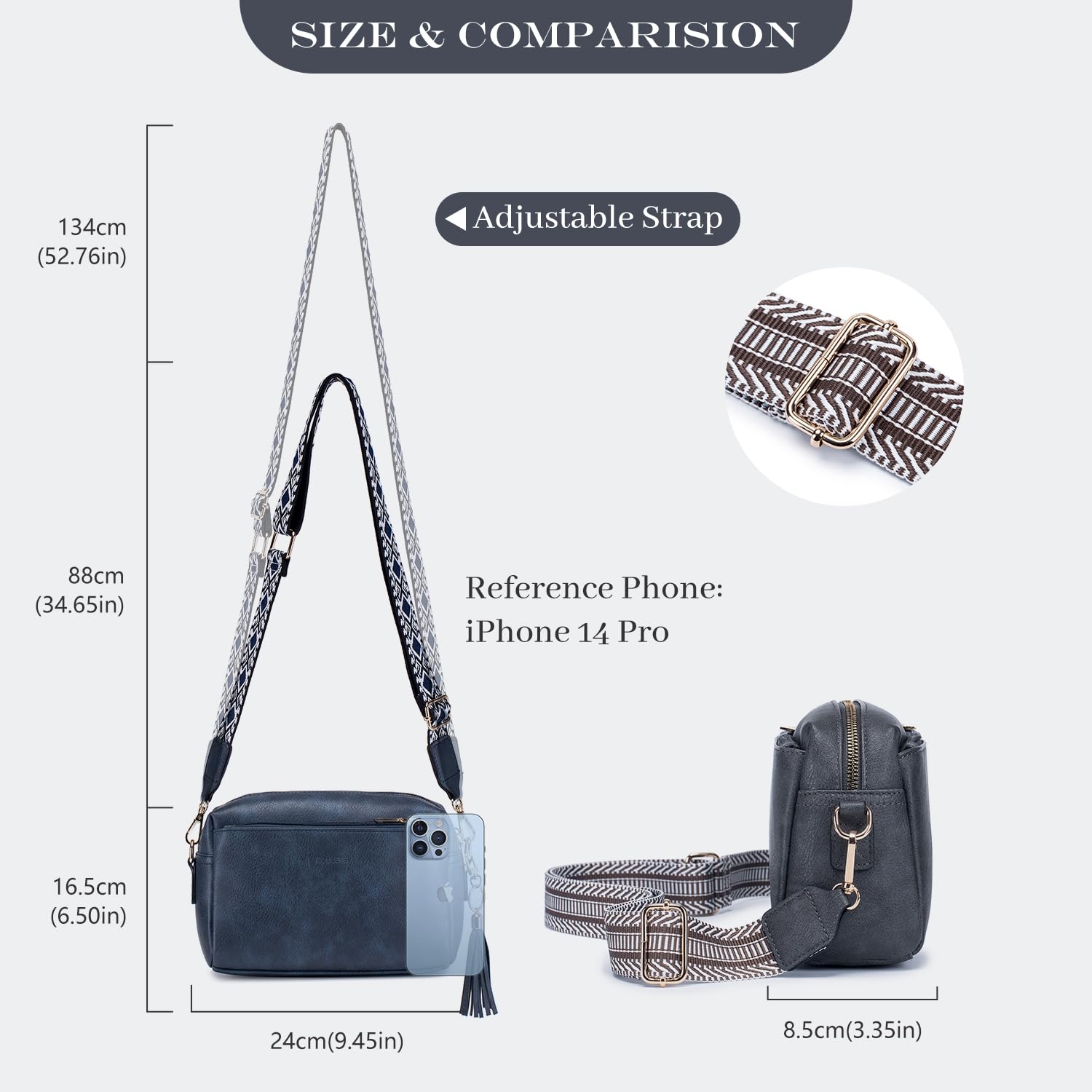 Roulens Piccola Borsa a Tracolla Donna con 3 Scomparti Capienti,Borsa Mano PU Pelle Messenger Crossbody Bag,Borsa a Spalla con Tracolla Ampia Regolabile e Rimovibile