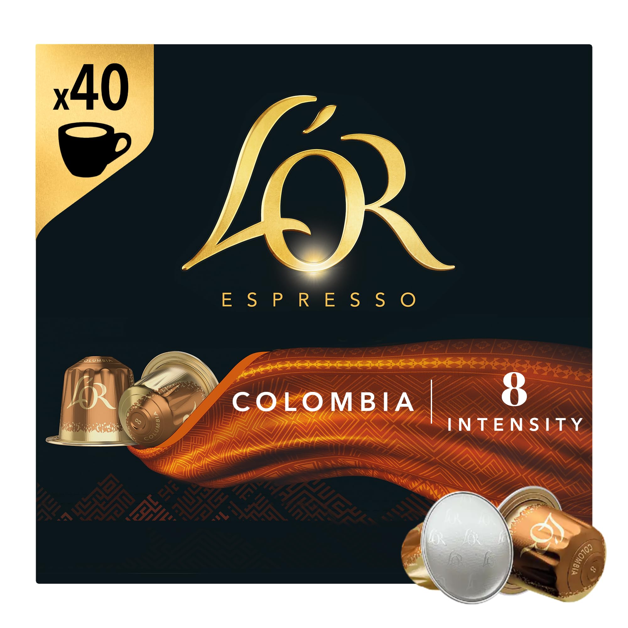 L'OR Espresso Colombia Coffee Pods x40 Intensity 8 (Pack of 1, Total 40 Capsules)