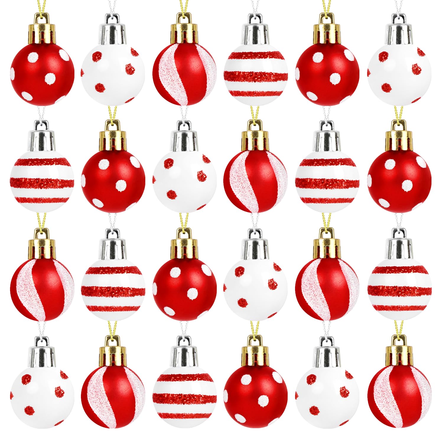 Suloli Red Mini Christmas Tree Baubles,24Pcs Mini Shatterproof Decorative Hanging Ornaments Balls Christmas Tree Decor(Red)