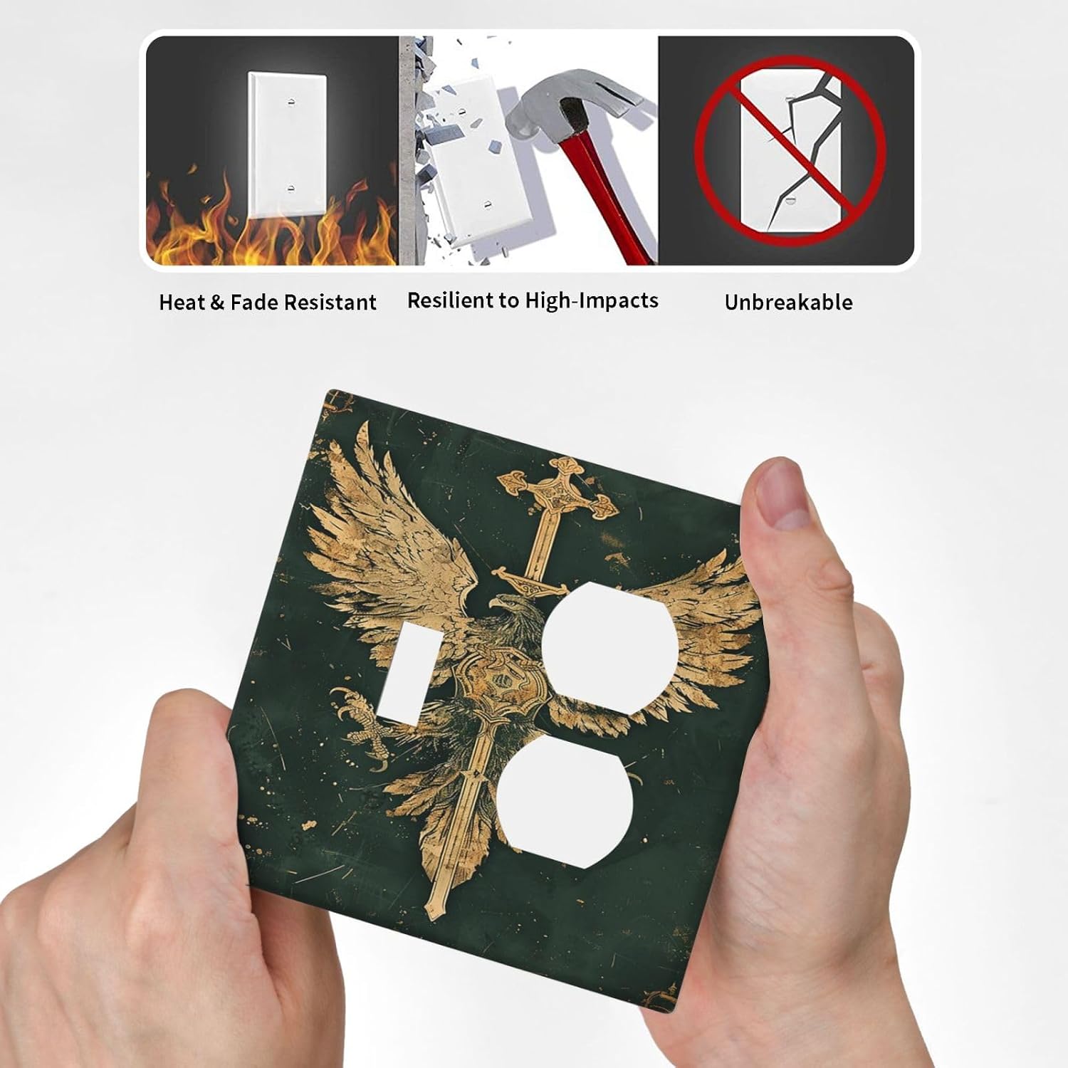 Medieval Retro Golden Eagle Totem Wallplates 1 Toggle 1 Duplex Electrical Gfci Faceplate Decorative Light Switch Covers Switch Plate for Bedroom Living Room Decor