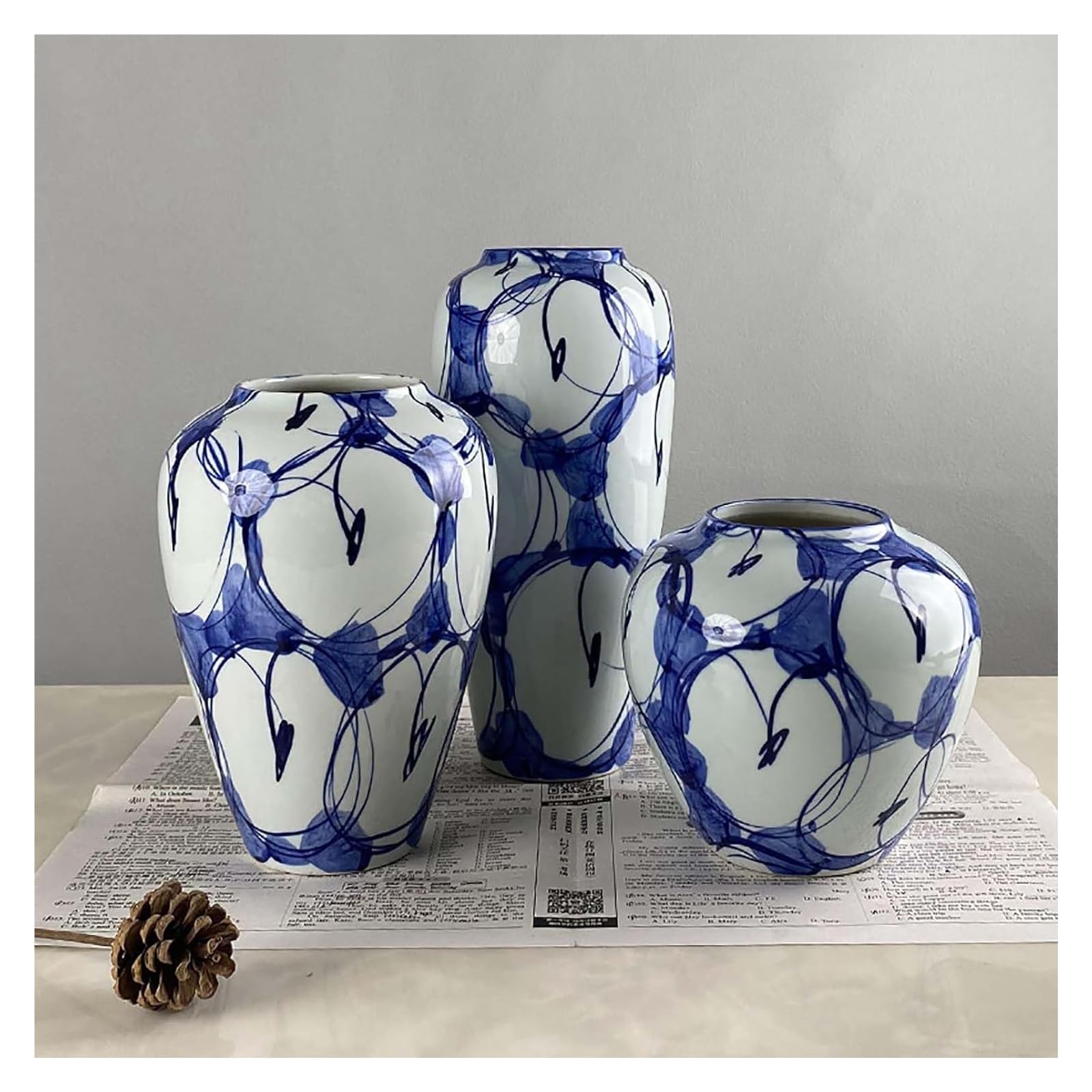 SWENEEN Vase Tabletop Vase Chinese Ceramic Vase Blue And White Porcelain Table Flower Utensils Living Room Flower Pots Flower Arrangement,One Color-A set