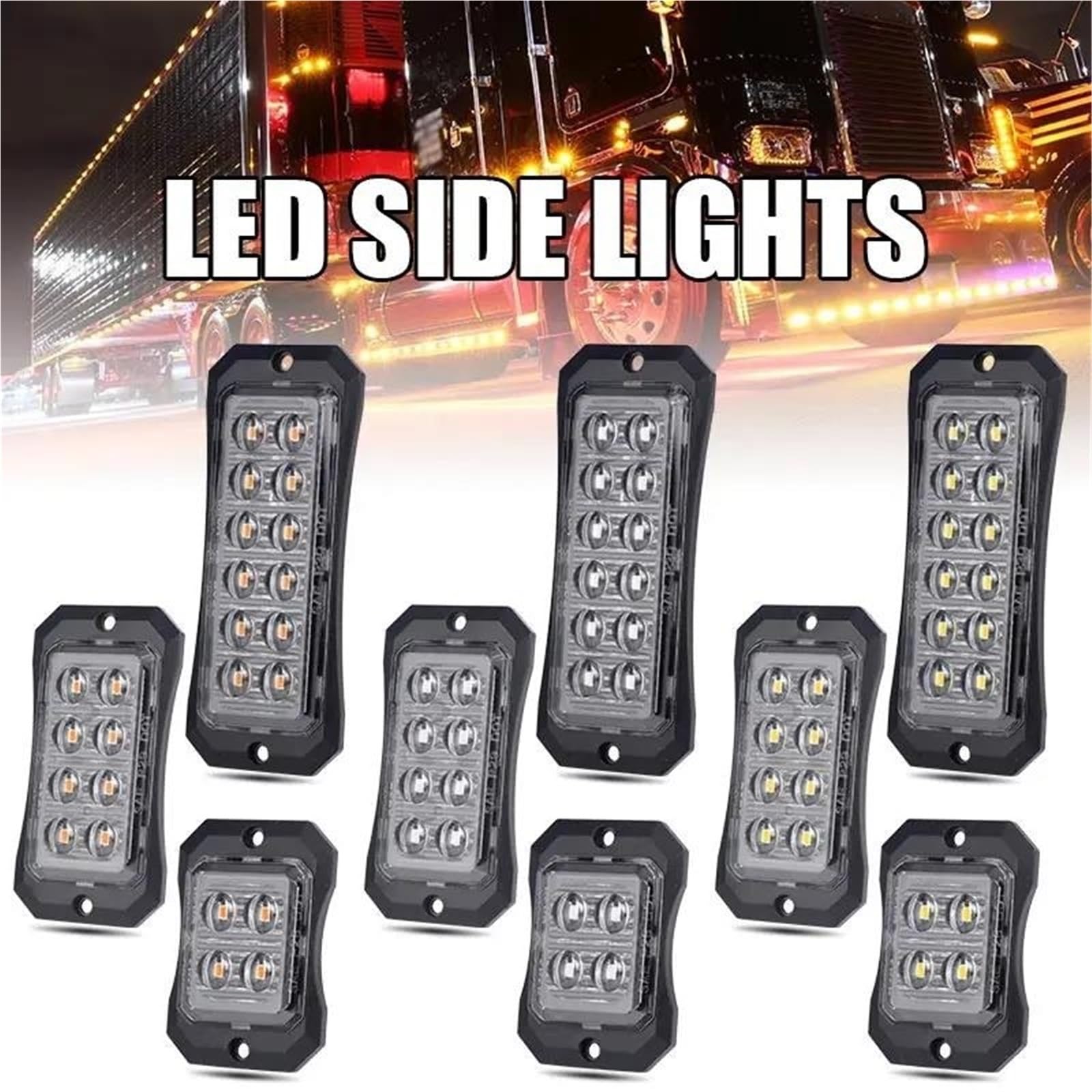Freccia Auto Spia Luminosa Di Segnalazione Laterale Per Camion Da 12 V-24 V Per Auto, Camion, Rimorchio, Camion, Trattore, Furgone Indicatore Laterale(8 LED Amber)
