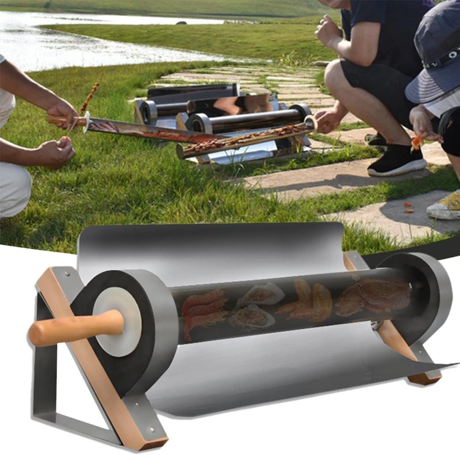 Portable Solar Tube Cooker, Multi-Functional Solar Oven Solar Grill BBQ Cooker Outdoor Camping Stove, Solar Powered Camping Stainless Steel Grill for Traveling Hiking Family Party