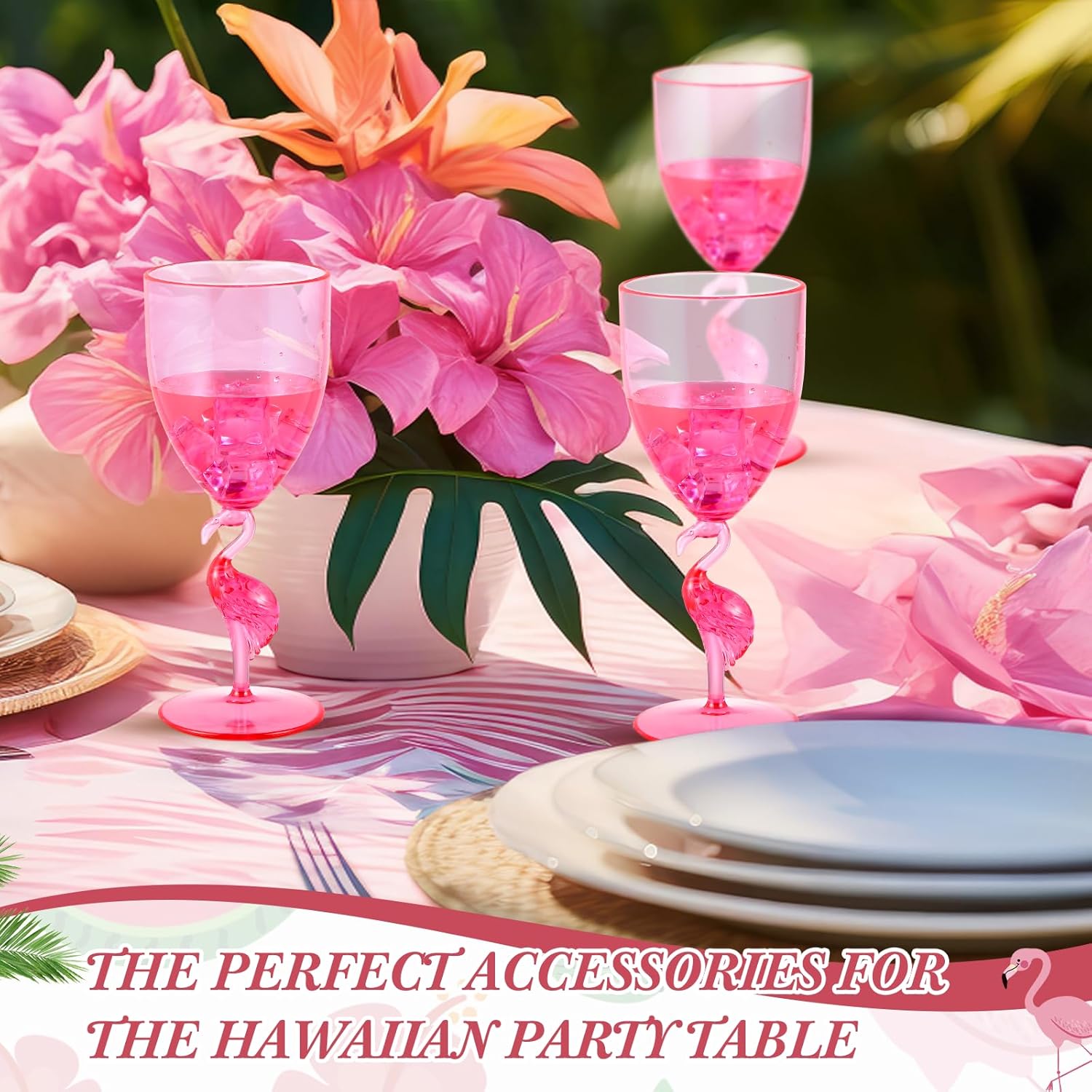 4 Pcs Flamingo Stem Wine Glasses 14oz Plastic Pink Glasses Reusable Funny Drinkware for Wine Beverage Flamingo Fiesta Party Favor Supplies - Image 5