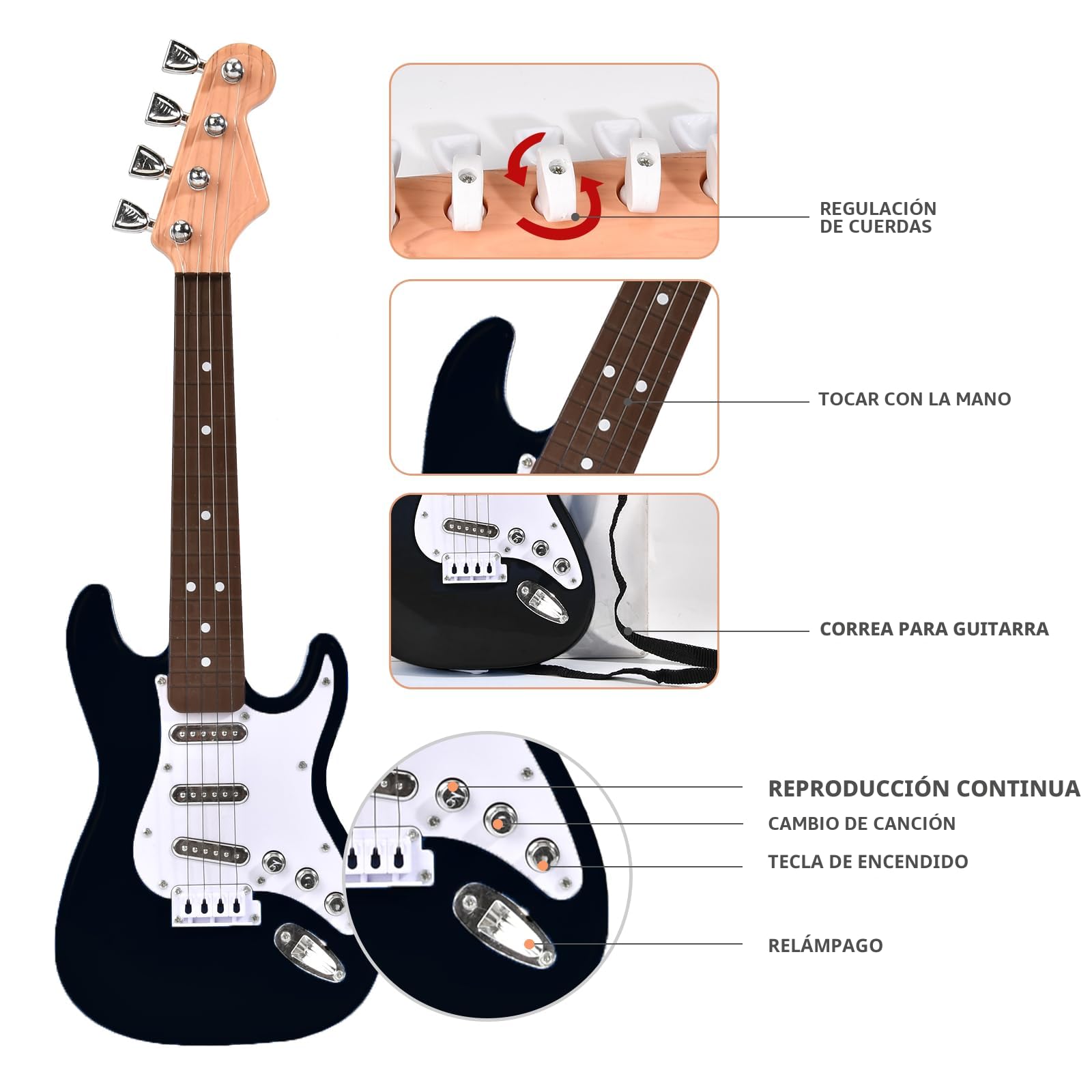Guitarra Eléctrica De Juguete De 17 Pulgadas Para Niños – 4 Cuerdas Ajustables, Portátil, Con Correa Y Luces, Regalo Musical Ideal