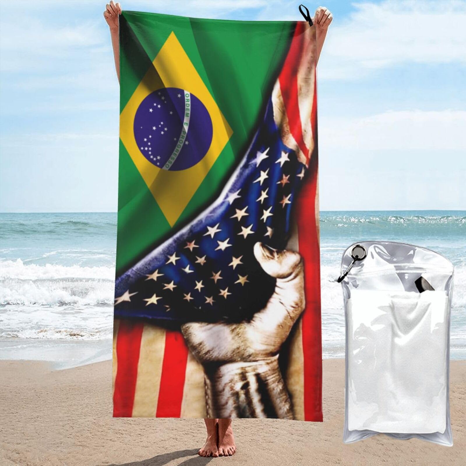 HACXZ Microfiber Beach Towel America Flag and Belize Flag Large Camping Towel Bathroom Beach Towels