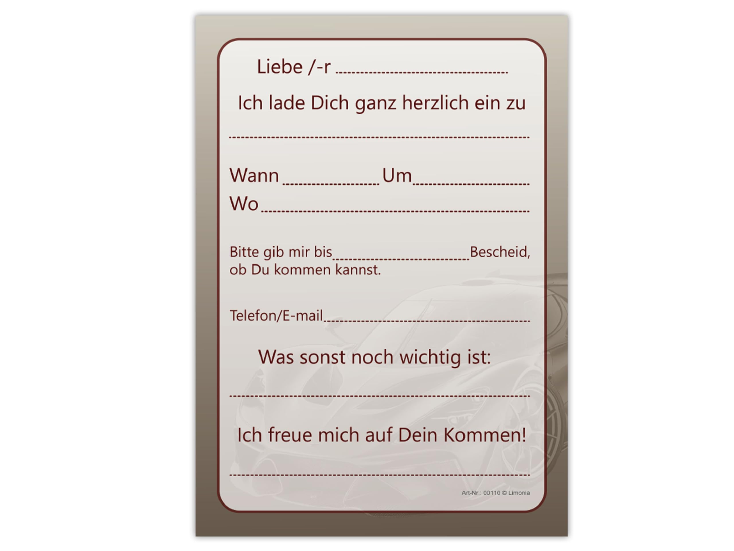 12 Einladungskarten zum Kindergeburtstag Party Geburtstag Mitgebsel inkl. 12 Umschläge, 12 Tüten, 12 Aufkleber, 12 Lesezeichen, 12 Blöcke, 12 Stadt-Land-Fluss, 12 Tic Tac Toe Vintage Supercar