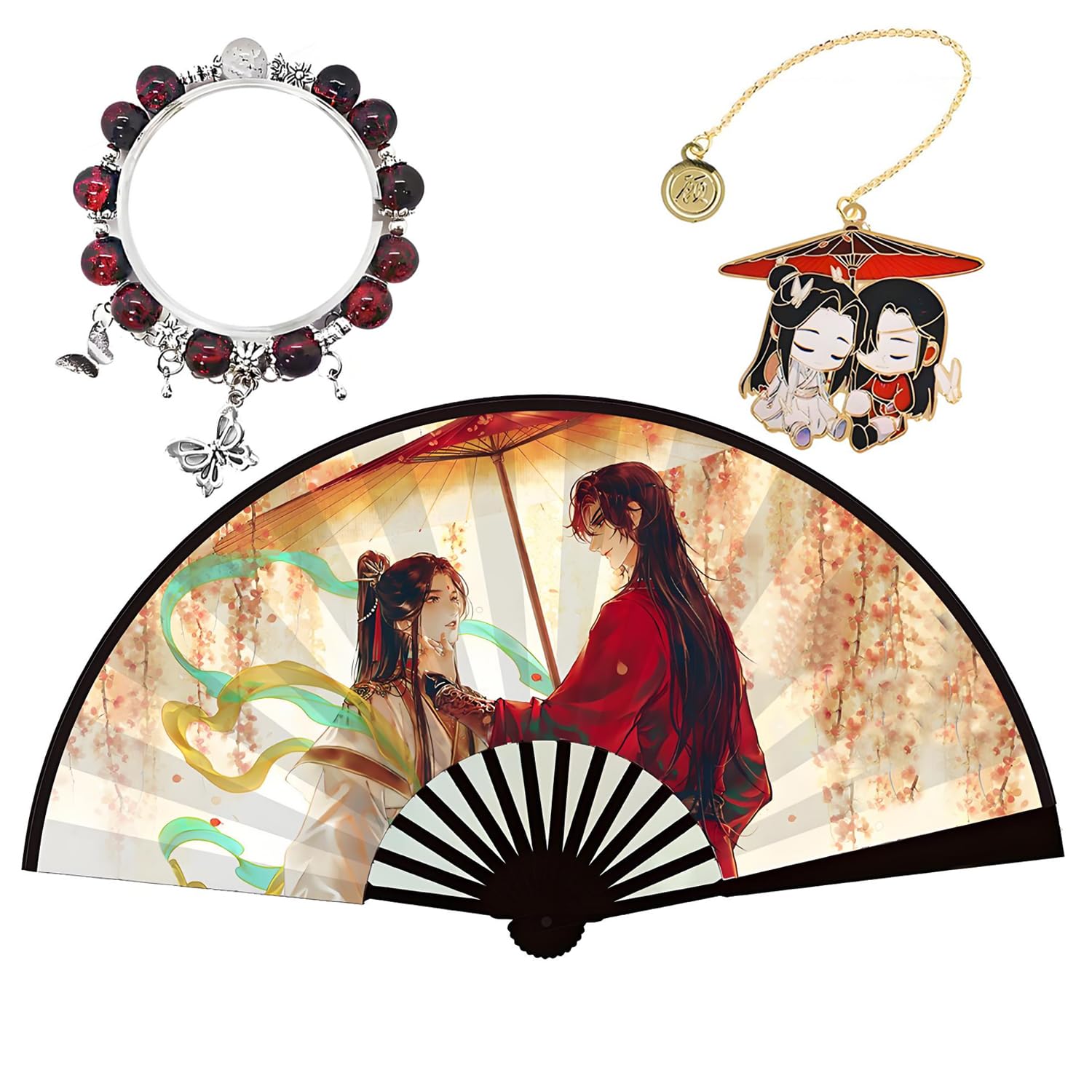 Heaven Official's Blessing Ręczne składane wachlarze anime Tian Guan Ci Fu Bransoletka Xie Lian Hua Cheng Anime Zakładka dla fanów 3 szt
