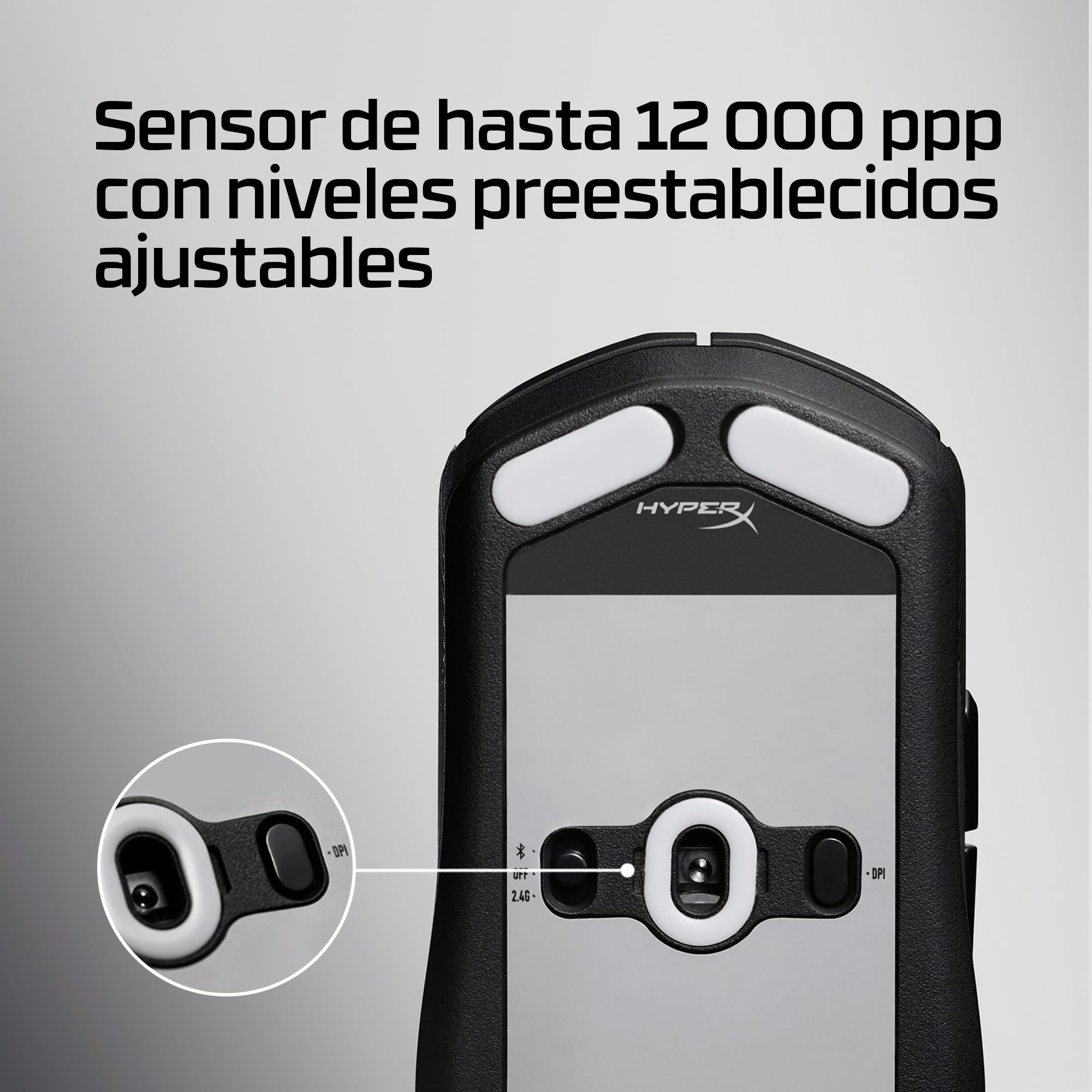 Hyperx Pulsefire Fuse - Ratón Gaming inalámbrico, Ultra-Ligero 75g, autonomía 85h, ambidiestro, 12000DPI, 6 Botones, Color Negro