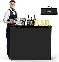 VINGLI 45" Commercial Portable Bar Table with LED Lights & Wrinkle-Proof Skirt - Foldable Event Bartending Station Indoor Outdoor