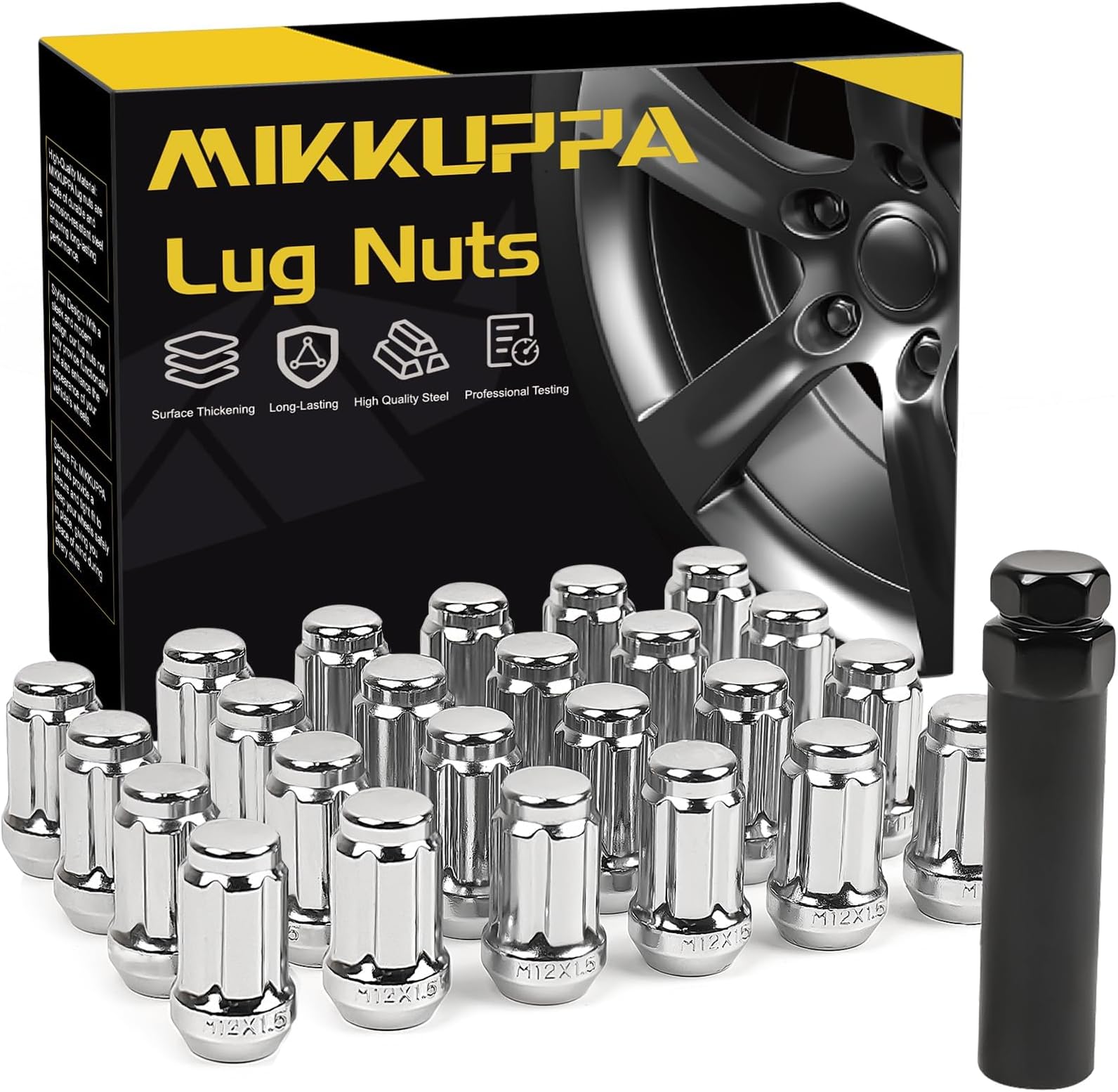 MIKKUPPA 24pcs M12x1.5 Lug Nuts - Replacement for 1984-2013 Toyota 4Runner, 1995-2013 Tacoma, 2000-2006 Tundra Aftermarket Wheel - Chrome Closed End Lug Nuts with Socket