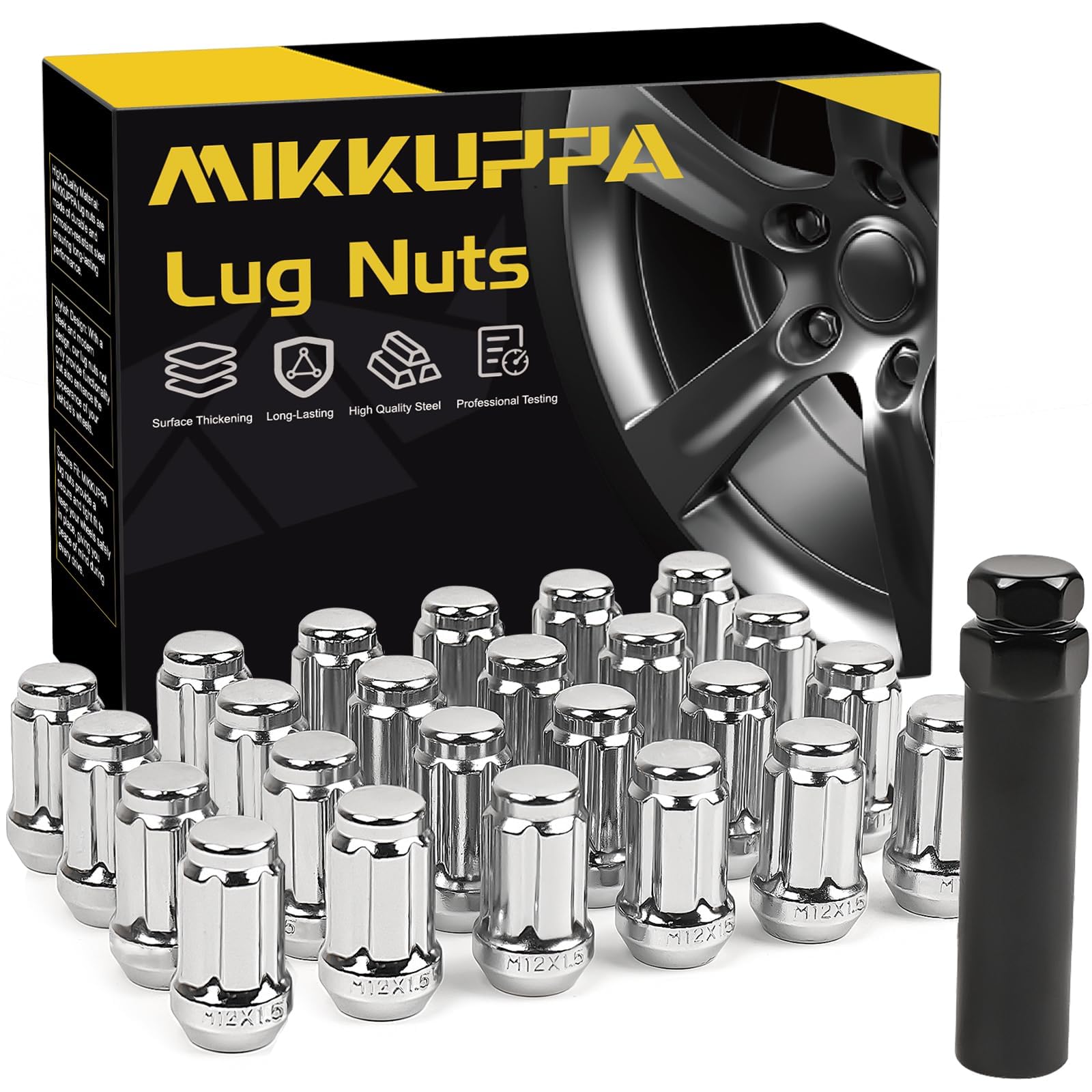 MIKKUPPA 24pcs M12x1.5 Lug Nuts - Replacement for 1984-2013 Toyota 4Runner, 1995-2013 Tacoma, 2000-2006 Tundra Aftermarket Wheel - Chrome Closed End Lug Nuts with Socket