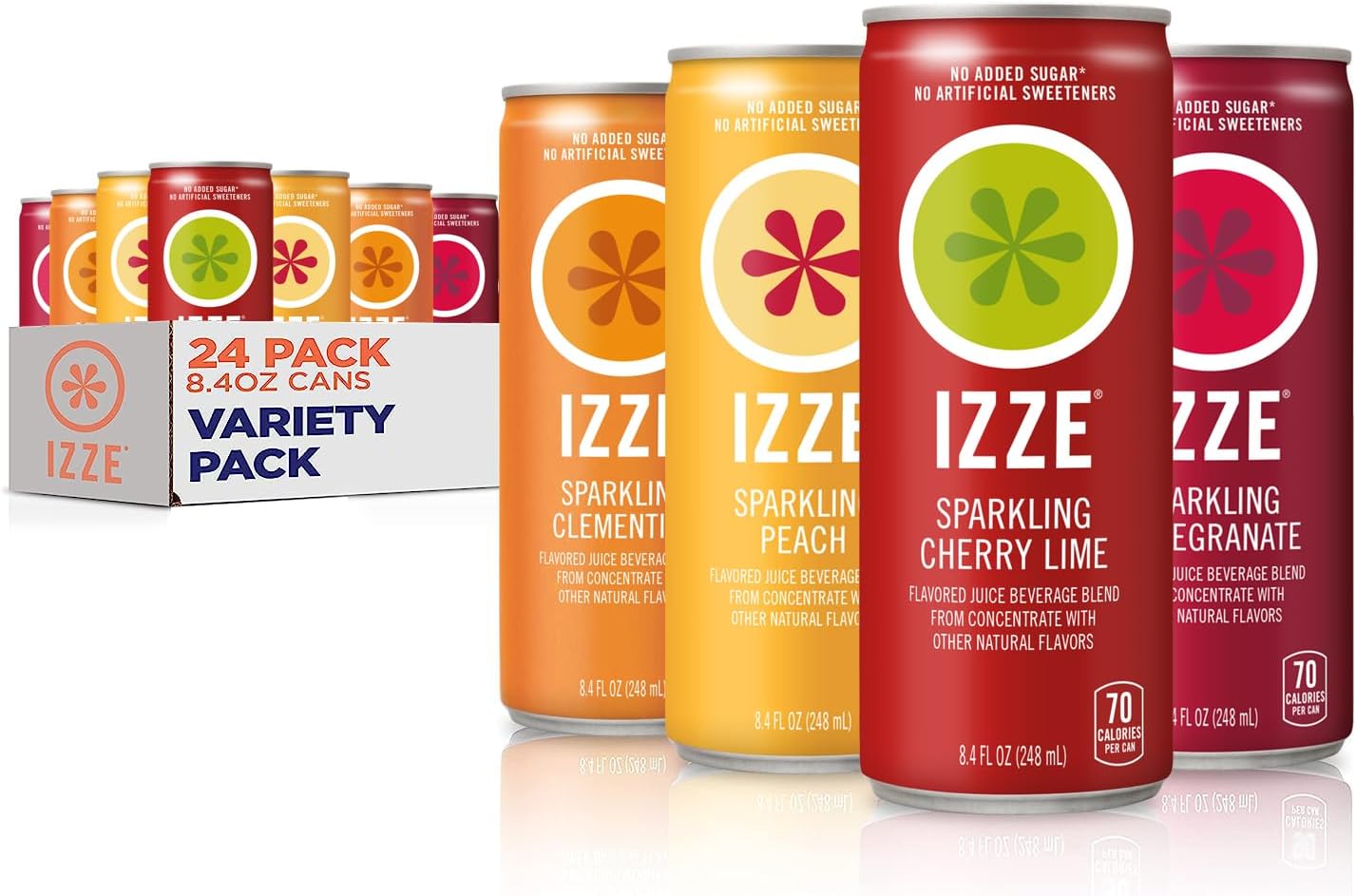 Sparkling Juice Beverage Blend, Sunset Variety Pack, Clementine, Peach, Cherry Lime, Pomegranate, No Sugar Added, 8.4 Fl Oz (Pack of 24)
