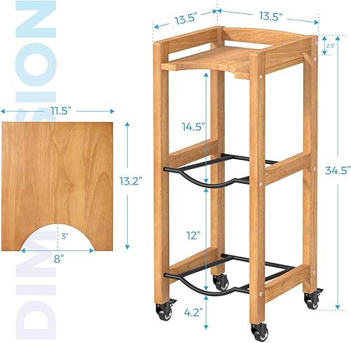 Miniatura 2 de Soporte para jarra de agua de 3 niveles y 5 galones con estante superior, 4 ruedas de metal o pies ajustables, soporte de piso dispensador de agua