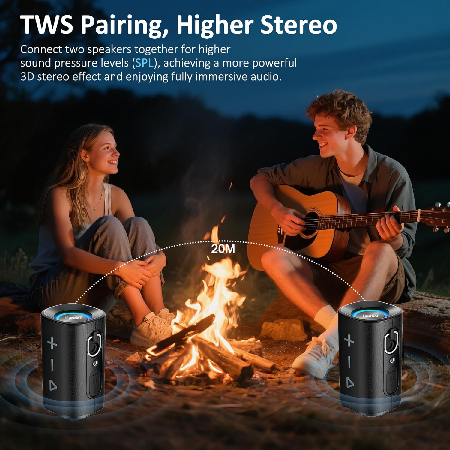 Bluetooth 5.4 Speaker, 2026 Wireless Bluetooth Speaker with 20W Stereo Deep Bass, HD Call, Colorful RGB Lights, TF-Card USB, TWS Pairing, IP-X7 Waterproof for Travel Party Home Beach Indoor Outdoor - Image 4