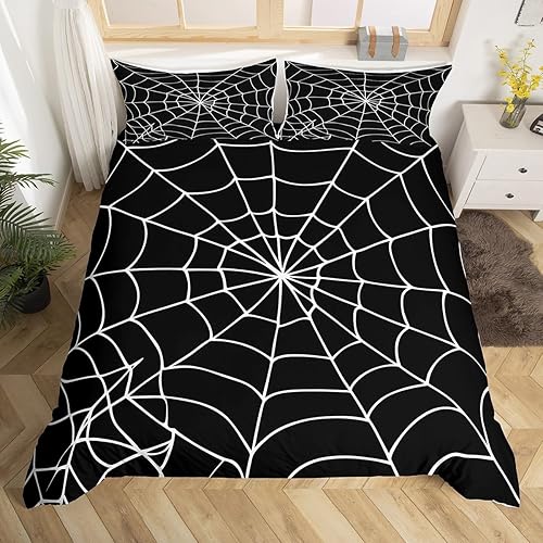 Miniatura 3 de Juego de ropa de cama de tela de araña, tamaño Queen, decoración de Halloween, juego de funda de edredón para niños, adolescentes, niños, niñas,
