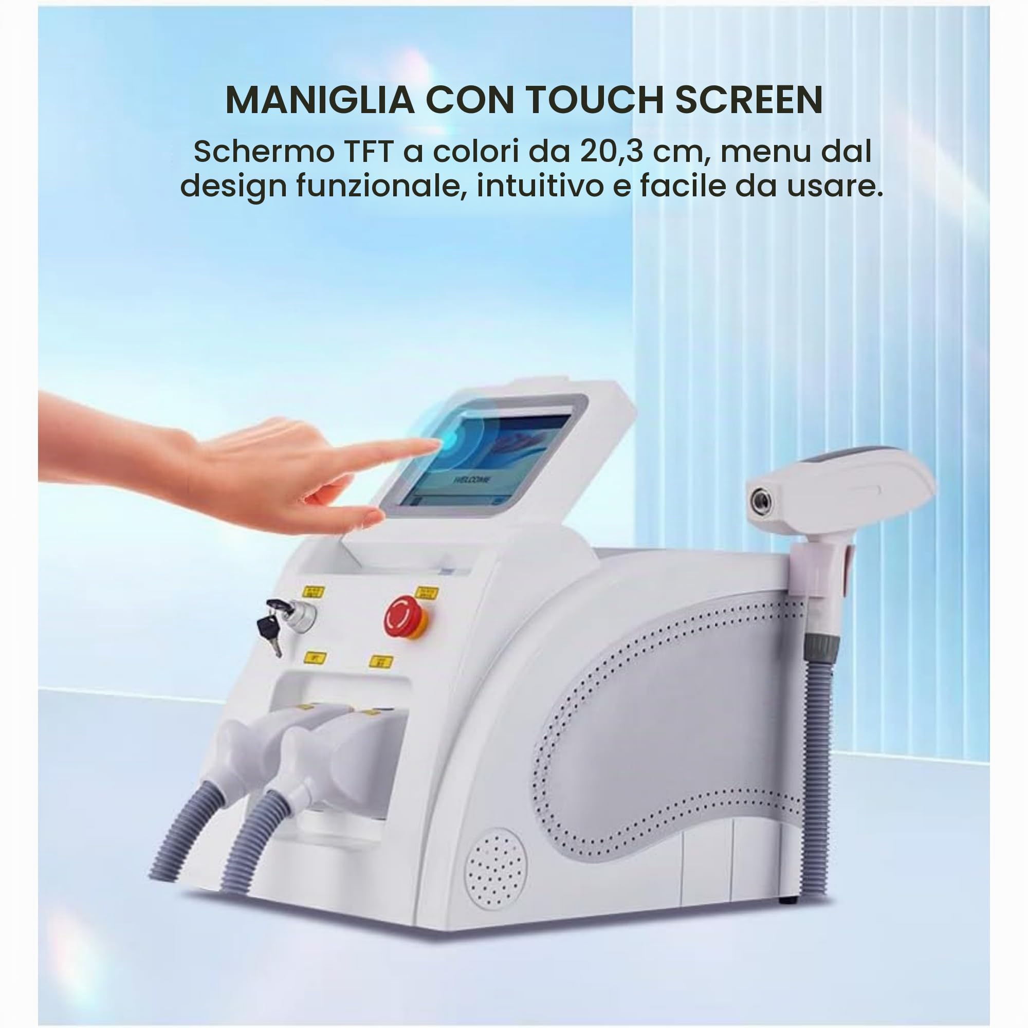 Macchina Multifunzione 2 in 1 per Depilazione e Cura della Pelle con Tecnologia OPT SHR + Nd:YAG – Schermo Touch da 8 Pollici, Trattamenti per Viso, Corpo e Tatuaggi