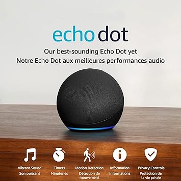 Amazon Echo Dot (Newest Model) - Powerful Alexa Smart Speaker for Bedrooms, Dining Rooms and Offices, Charcoal
