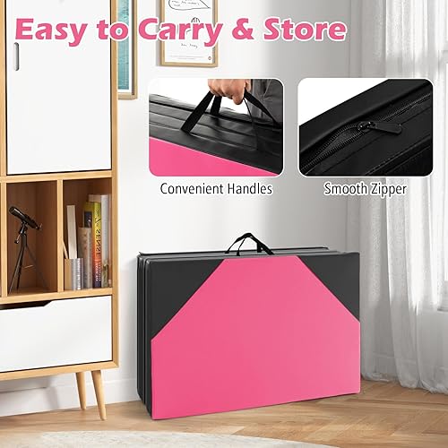 Vista 110 de Giantex 4'x10'x 2" Gymnastics Mat, 4-Panel Folding Aerobics Exercise Mat w/Hook & Loop Fastener, Carrying Handle, Portable Tumbling Mat for