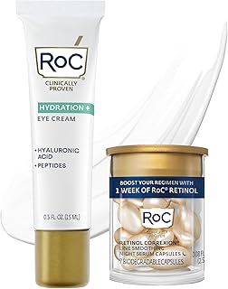 RoC Multi Correxion Hyaluronic Acid Anti Aging Under Eye Cream for Puffiness & Dark Circles (.5 OZ) + RoC Retinol Capsules (7 CT), Skin Care Routine, Fragrance & Paraben Free for Women and Men
