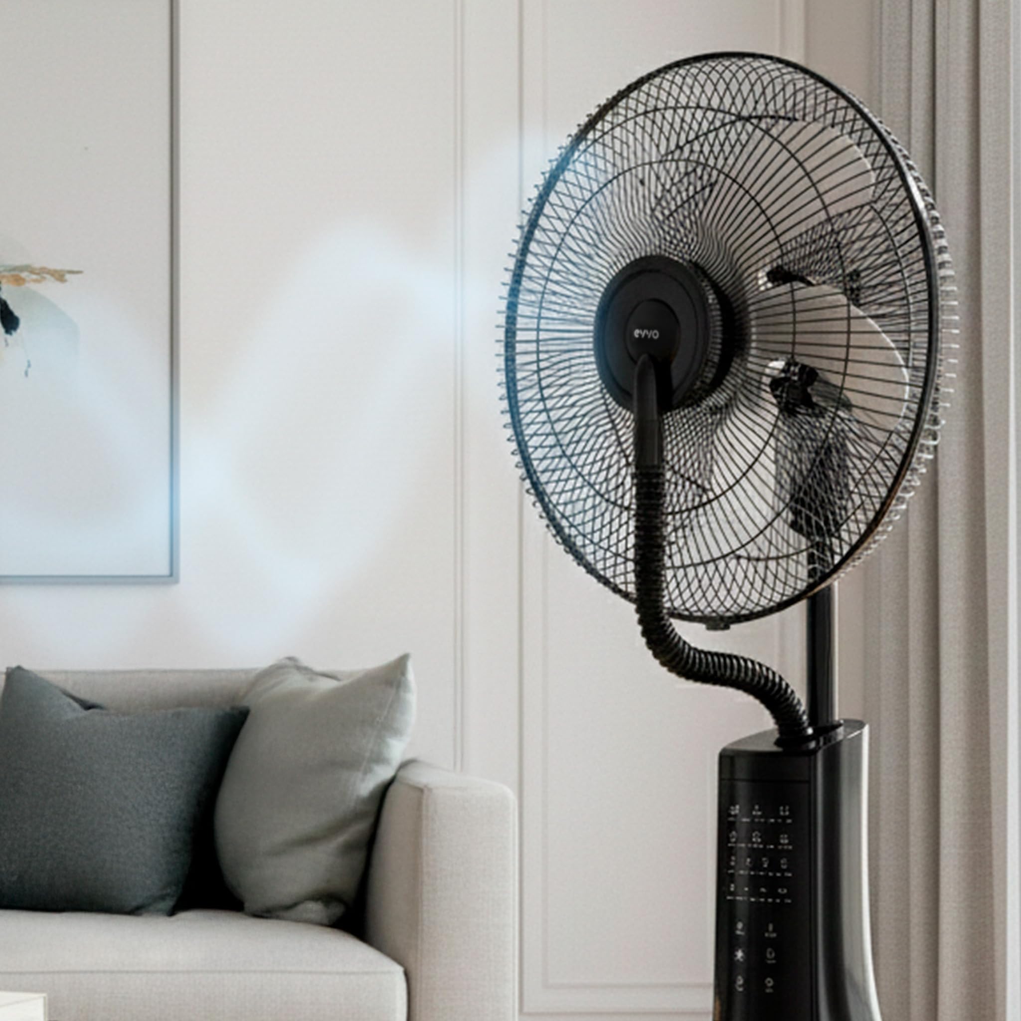 EVVO VN700 Ventilador Nebulizador de Agua y Pie Potente - Ventilador con Agua y Bruma Fina, 3 Modos Inteligentes, Velocidad Ajustable, Oscilación Automática y Temporizador. Humidificador Silencioso