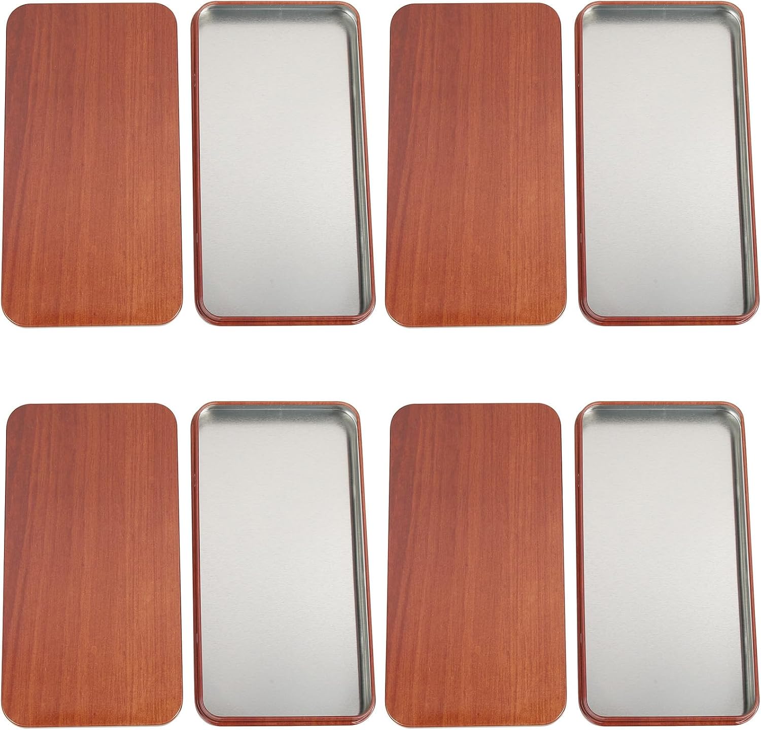 VANZACK 4pcs Wood Grain Tinplate Storage Box with Lid, Metal Tempered Glass Screen Protector Organizer for Desktop, Portable Mobile Phone Accessory Holder
