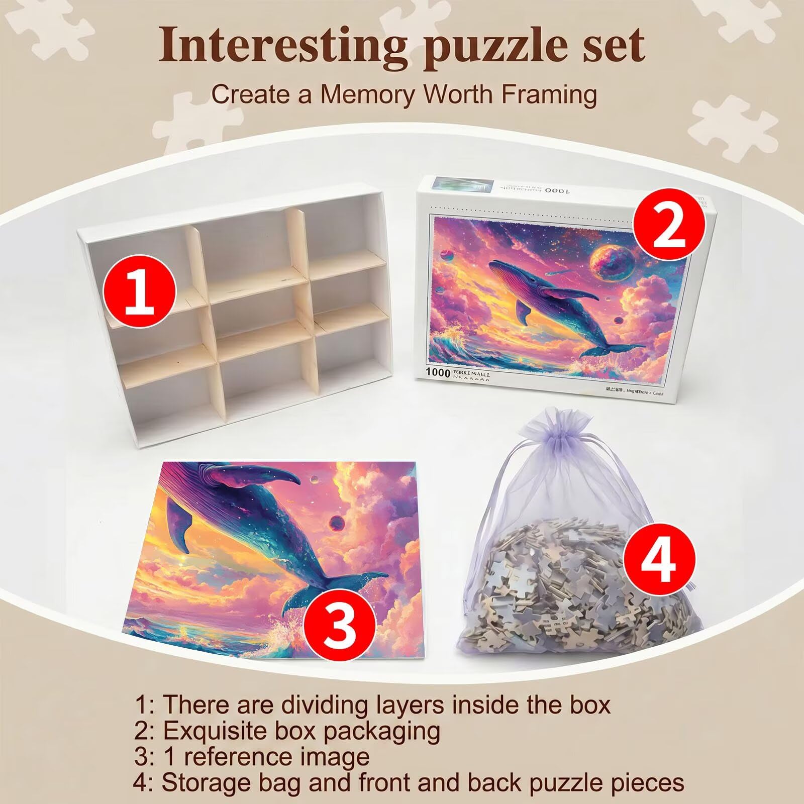 ballena sueño-2 Puzzle de 1500 Piezas, Juego de Mesa Familiar de Madera - Rompecabezas Adultos para Toda La Familia, Rompecabezas Educativo DIY y Antiestrés - Con mapa de referencia, 87 x 57 cm f0-500