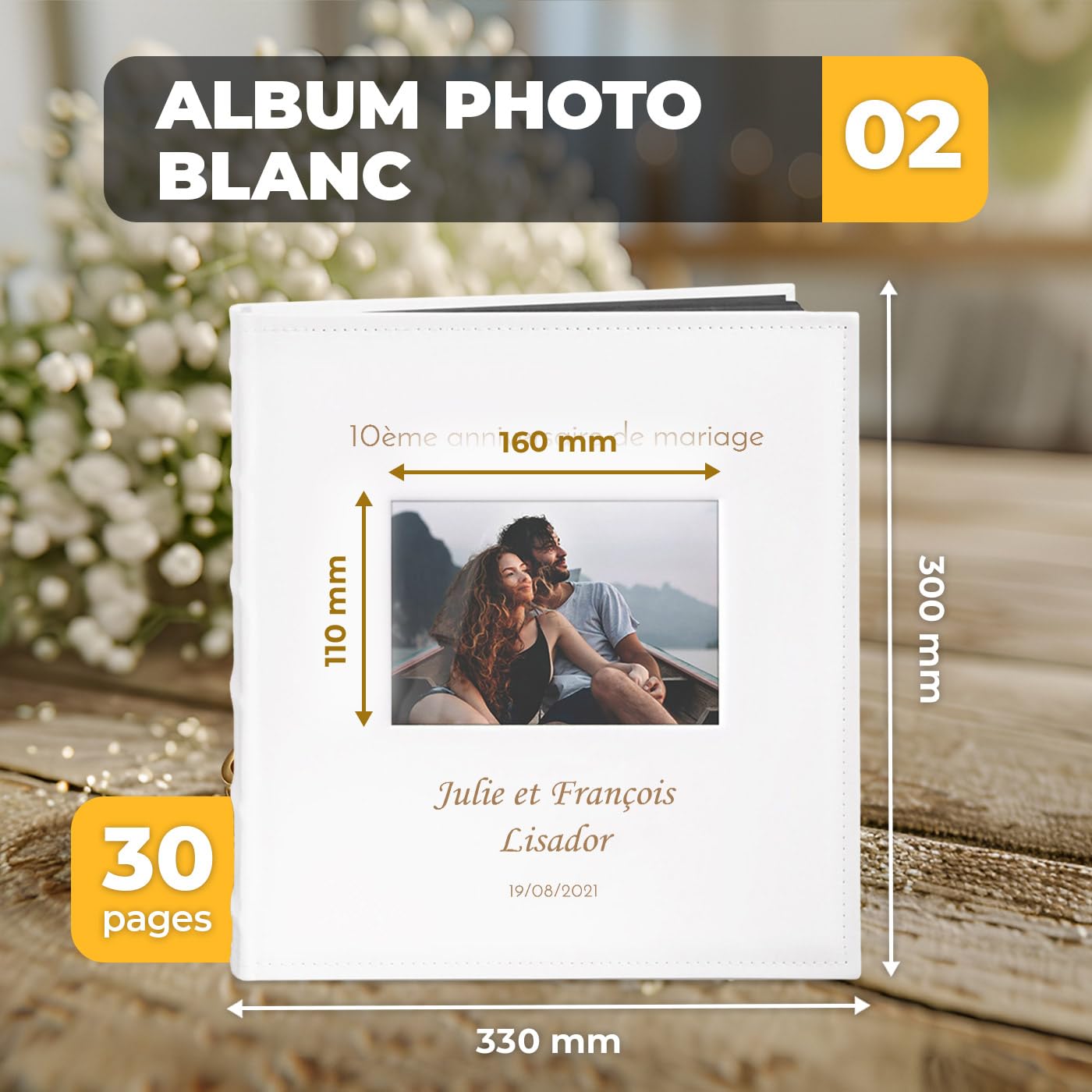 Maverton Album Photo en cuir blanc avec une poche ouvrable, Cadeau d’anniversaire pour chaque couple, Album sous forme de livre avec impression - anniv de mariage