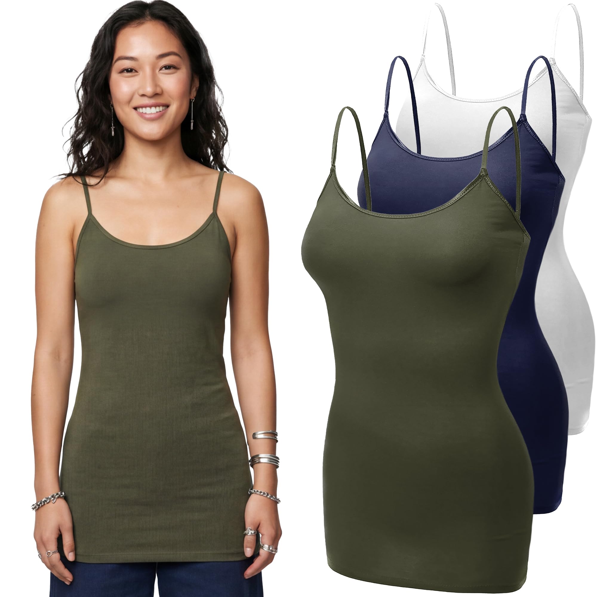 Emmalise Women's Basic Casual Long Camisole Adjustable Strap Cami Layering Top