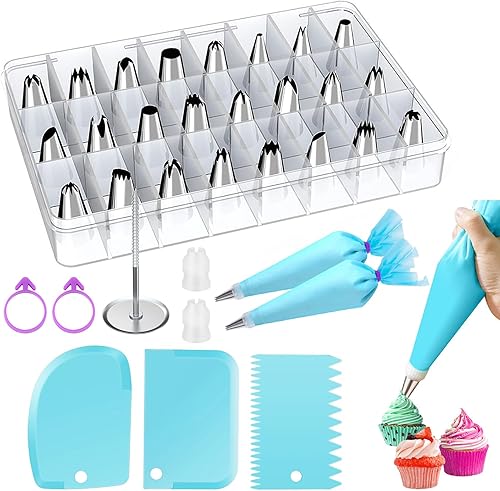 Miniatura 1 de Suuker Juego de bolsas y puntas para pastelería, bolsas de glaseado reutilizables y puntas con 24 puntas de tubería, 2 bolsas de pastelería