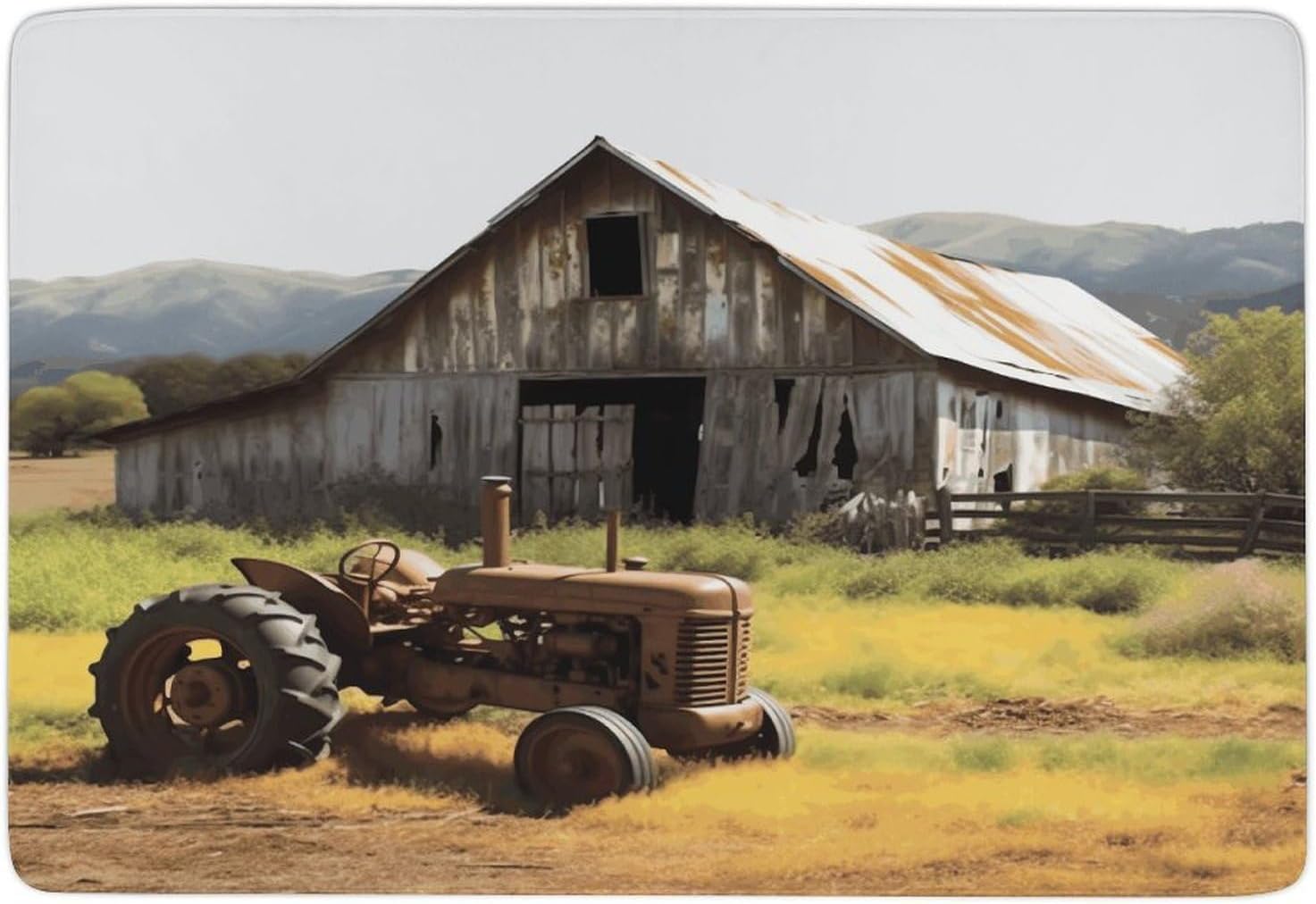 Old Wooden Barn with Rusted Tractor Carpet for Living Room,Washable Dining Room Non-Slip Under Table Rug 40“x60”Large Rugs Lndoor Home Decoration Stain Resistant Carpet for Bedroom