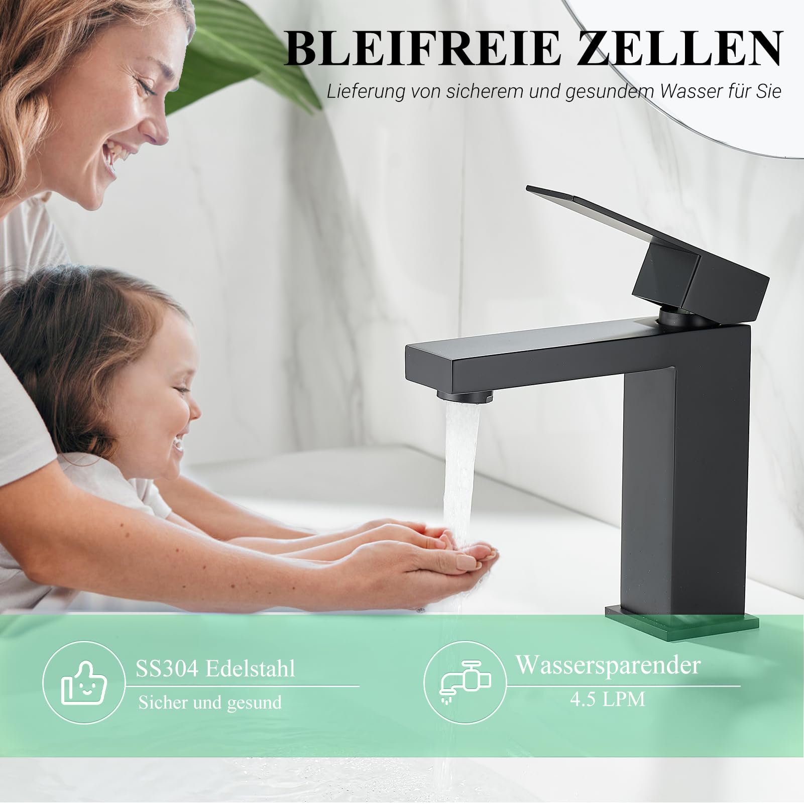 Rubinetto Bagno Nero Miscelatore lavabo, rubinetti bagno Rubinetti Bagno Miscelatore 1 Foro, Moderno Monoforo Lavabo Rubinetti per il bagno, SSRT304DE-MB