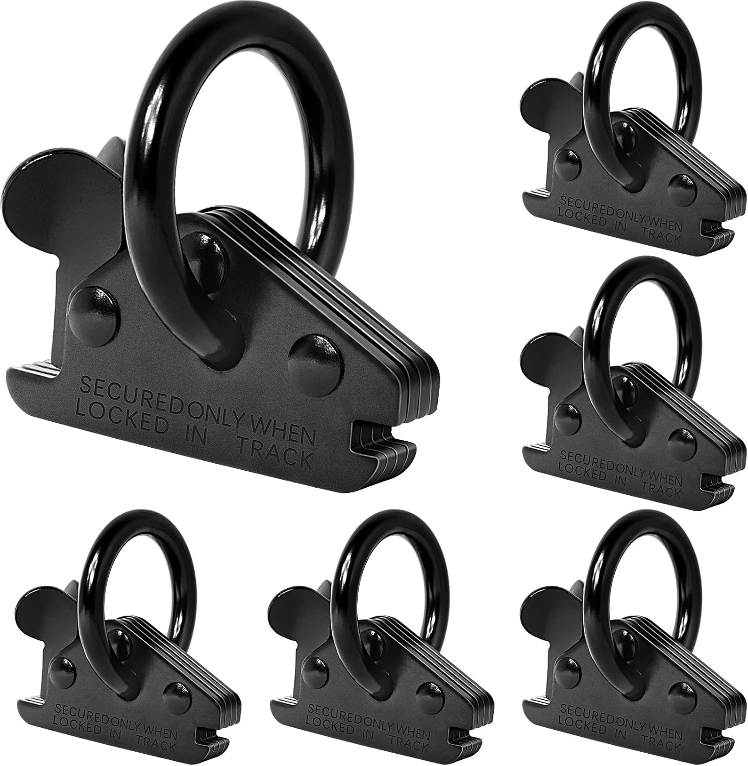 Extra Heavy Duty E-Track O Ring Tie-Down Anchors Steel E Track O-Ring Fittings 2,000Lbs Working Load Limit 6000Lbs Break Strength for E-Track Tie-Down System, Black, Pack of 6