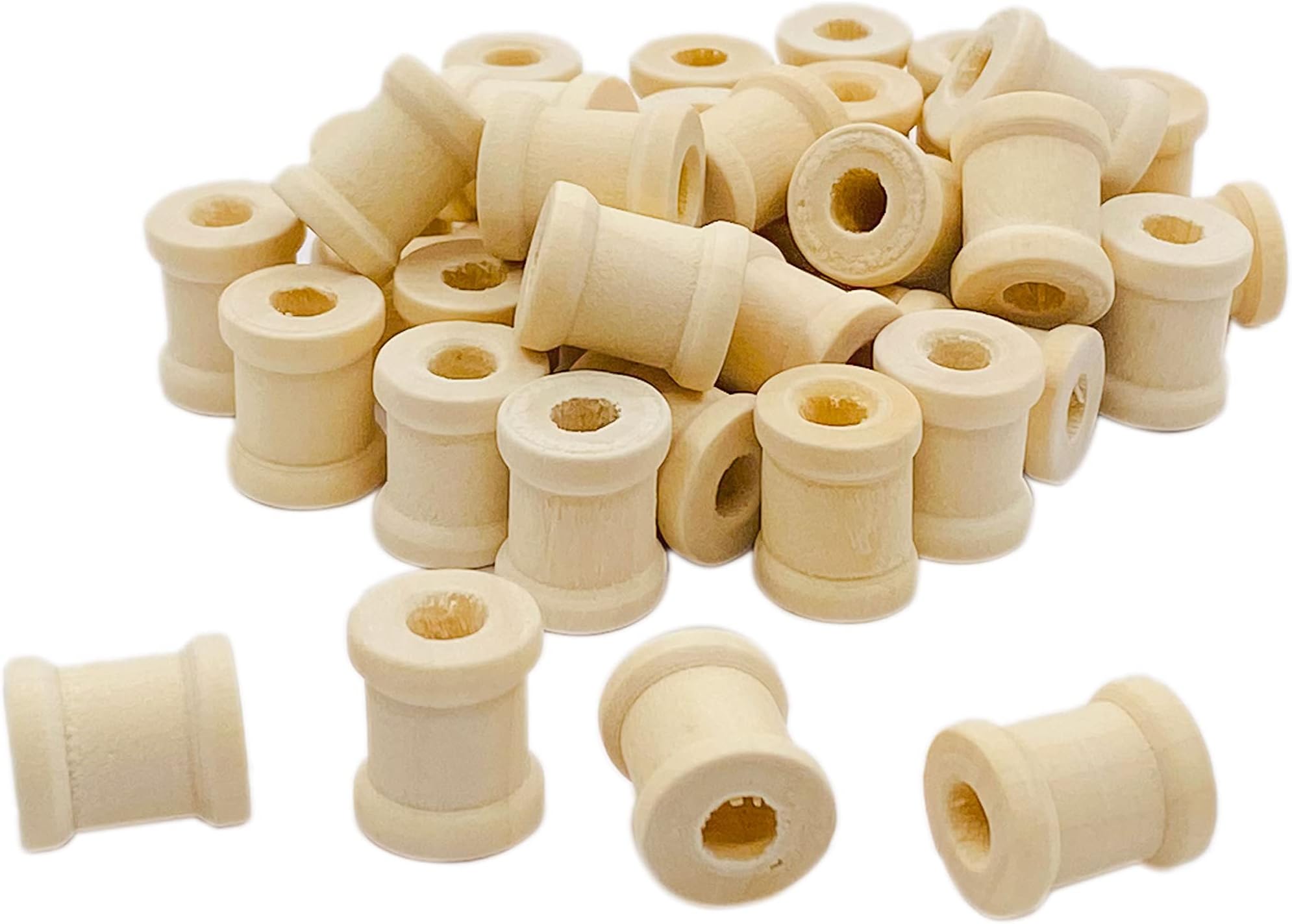 300 Pack Mini Unfinished Wood Spools Natural Wooden Barrel Shaped Spools for Crafts (5/8x1/2 in)